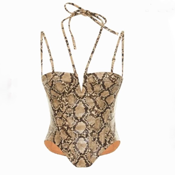 NWT Miaou Aphex Printed Faux Leather Corset Top - Beige, Multi  Size 3X - Picture 3 of 14